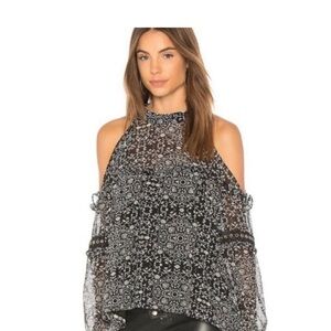 Misa NWT Los Angeles Halter Tie neck, cold shoulder Black and White Top